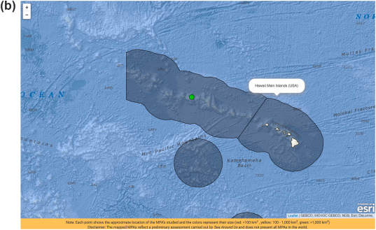 Sea Around Us map showing the same monument as a small green point